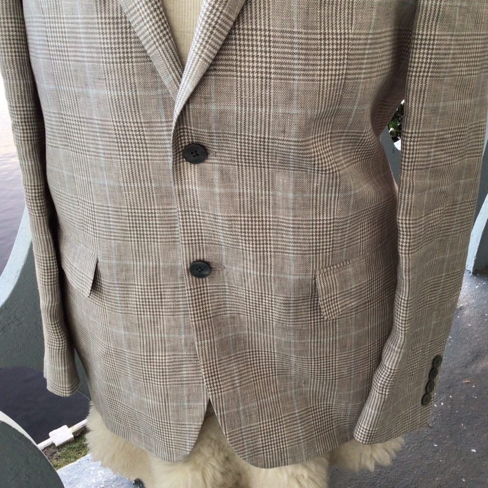 Ralph Lauren Black Label 100% Linen Blue and Gray Plaid 2 Button Blazer - Picture 4 of 16
